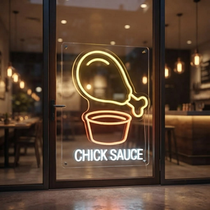 Chick Sauce Neon Sign, Neon Sign Fried Chicken Shop Decor, Personalized Foodie Gift, Fast Food Wall Art, Kitchen Decor, Diner Sign