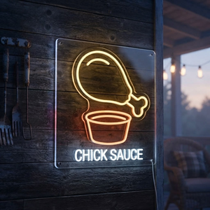 Chick Sauce Neon Sign, Neon Sign Fried Chicken Shop Decor, Personalized Foodie Gift, Fast Food Wall Art, Kitchen Decor, Diner Sign