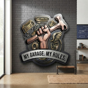 My Garage My Rules Sign, Metal Man Cave Decor, Mechanic Workshop Wall Art, Dad Birthday Gift, Automotive Sign