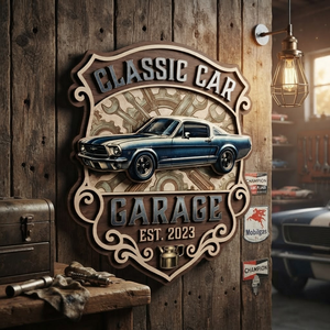 Classic Car Garage Wooden Sign, Personalized Workshop Wall Decor, Custom Man Cave Sign, Automotive Wall Art, Mechanic Gift, Vintage Car Decor