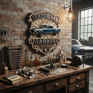 Classic Car Garage Wooden Sign, Personalized Workshop Wall Decor, Custom Man Cave Sign, Automotive Wall Art, Mechanic Gift, Vintage Car Decor