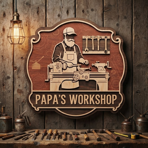 Personalized Papa's Workshop Sign, Custom Wood Shop Decor, Man Cave Sign, Father's Day Gift For Dad, Mechanic Wall Art, Workshop Name Sign