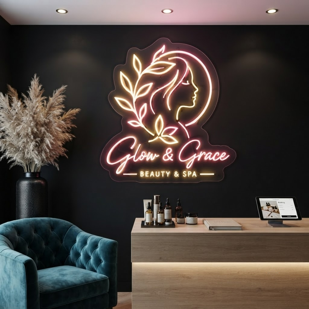 Glow Grace Neon Sign Beauty Salon LED Light Spa Studio Wall Decor Beauty Room Sign Aesthetic Spa Decor Wellness Studio Business Sign