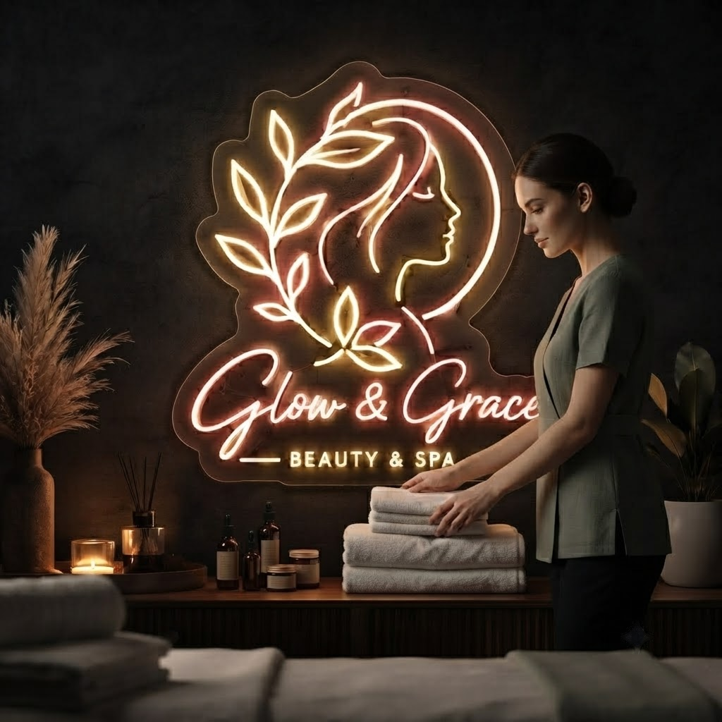Glow Grace Neon Sign Beauty Salon LED Light Spa Studio Wall Decor Beauty Room Sign Aesthetic Spa Decor Wellness Studio Business Sign