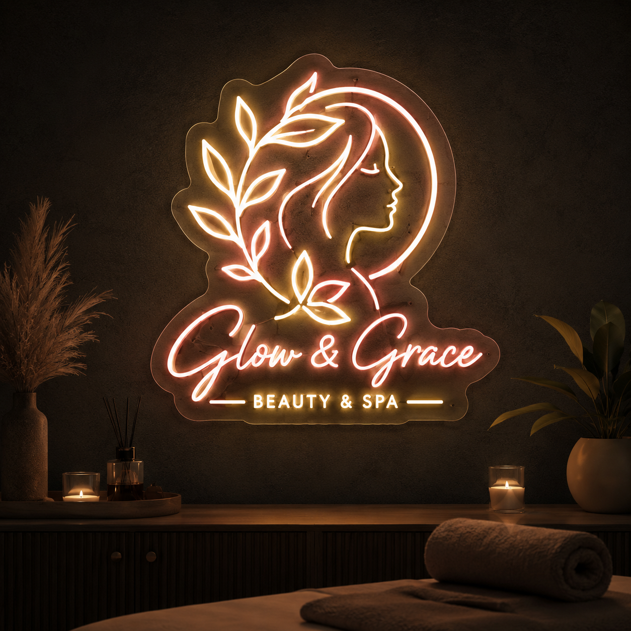 Glow Grace Neon Sign Beauty Salon LED Light Spa Studio Wall Decor Beauty Room Sign Aesthetic Spa Decor Wellness Studio Business Sign