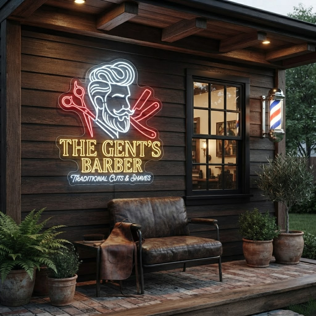 Gents Barber Neon Sign Barbershop LED Light Grooming Room Wall Decor Barber Shop Sign Mens Salon Decor Aesthetic Business Sign Gift