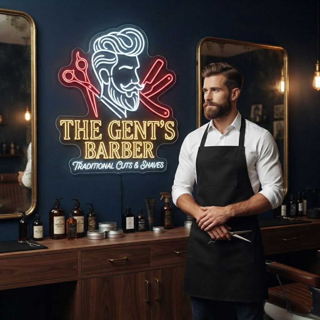 Gents Barber Neon Sign Barbershop LED Light Grooming Room Wall Decor Barber Shop Sign Mens Salon Decor Aesthetic Business Sign Gift