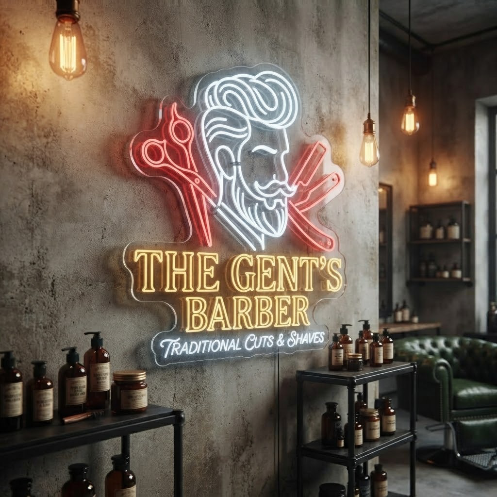 Gents Barber Neon Sign Barbershop LED Light Grooming Room Wall Decor Barber Shop Sign Mens Salon Decor Aesthetic Business Sign Gift