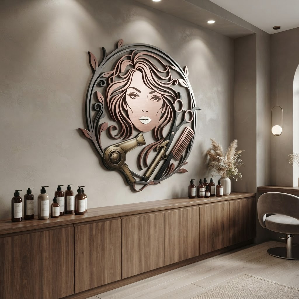 Hair Salon Sign Metal Wall Art Beauty Spa Decor Hairdresser Gift Makeup Studio Aesthetic Hairstylist Sign Wall Hang Interior Decor
