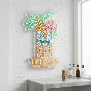 Tiki Oasis Neon Sign, Personalized Tropical Bar Decor, Custom Wooden Tiki Sign, Man Cave Wall Art, Beach House Decor, Hawaiian Party, Gift for Him