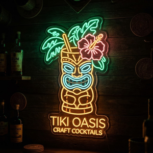 Tiki Oasis Neon Sign, Personalized Tropical Bar Decor, Custom Wooden Tiki Sign, Man Cave Wall Art, Beach House Decor, Hawaiian Party, Gift for Him