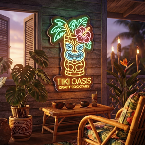 Tiki Oasis Neon Sign, Personalized Tropical Bar Decor, Custom Wooden Tiki Sign, Man Cave Wall Art, Beach House Decor, Hawaiian Party, Gift for Him