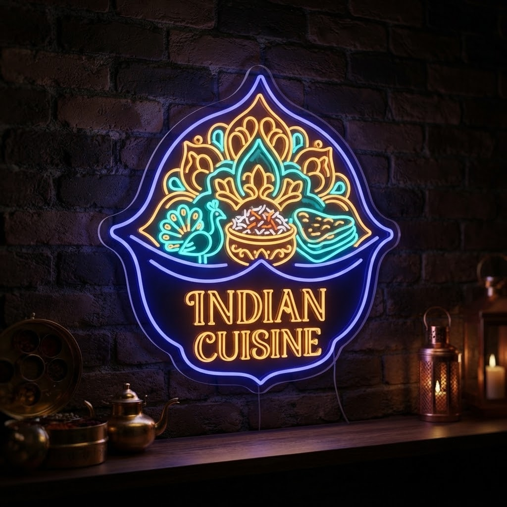 Indian Cuisine Neon Sign, Acrylic Restaurant Decor, Personalized Foodie Gift, Indian Food Wall Art, Kitchen Decor, Cafe Sign