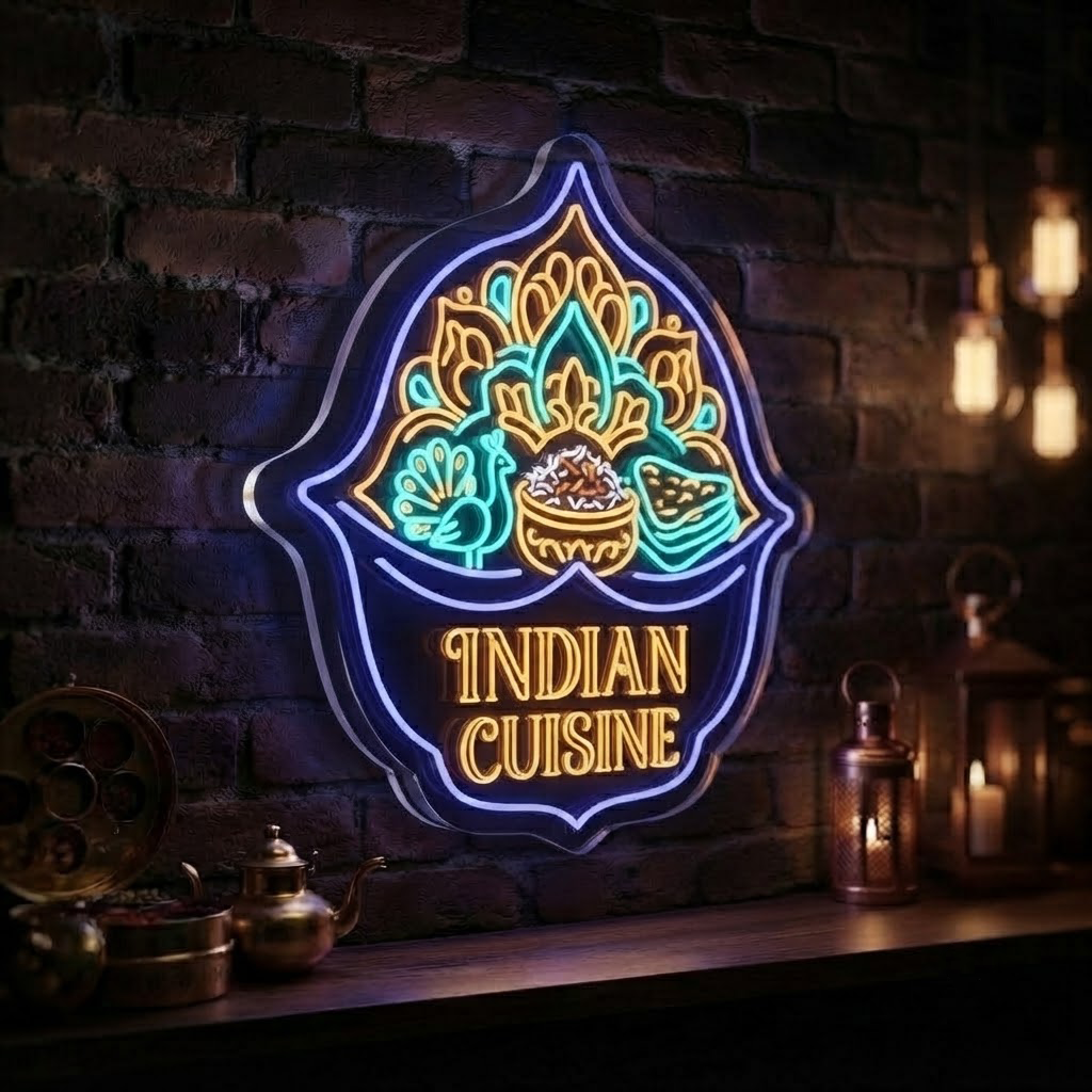 Indian Cuisine Neon Sign, Acrylic Restaurant Decor, Personalized Foodie Gift, Indian Food Wall Art, Kitchen Decor, Cafe Sign