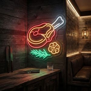 Steak Neon Sign, Neon Sign Steakhouse Decor, Personalized Meat Lover Gift, BBQ Grill Wall Art, Kitchen Decor, Grill Sign, Steakhouse Sign