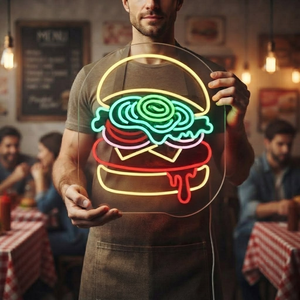 Burger Neon Sign, Neon Sign Fast Food Shop Decor, Personalized Fast Foodie Gift, Burger Joint Wall Art, Kitchen Decor, Diner Sign