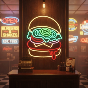 Burger Neon Sign, Neon Sign Fast Food Shop Decor, Personalized Fast Foodie Gift, Burger Joint Wall Art, Kitchen Decor, Diner Sign