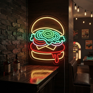 Burger Neon Sign, Neon Sign Fast Food Shop Decor, Personalized Fast Foodie Gift, Burger Joint Wall Art, Kitchen Decor, Diner Sign