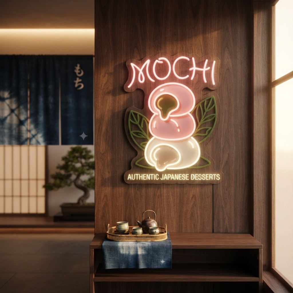 Mochi Neon Sign, Custom Neon Sign Japanese Dessert Sign, Personalized Cafe Decor, Japanese Foodie Gift, Sweet Shop Wall Art, Bakery Sign