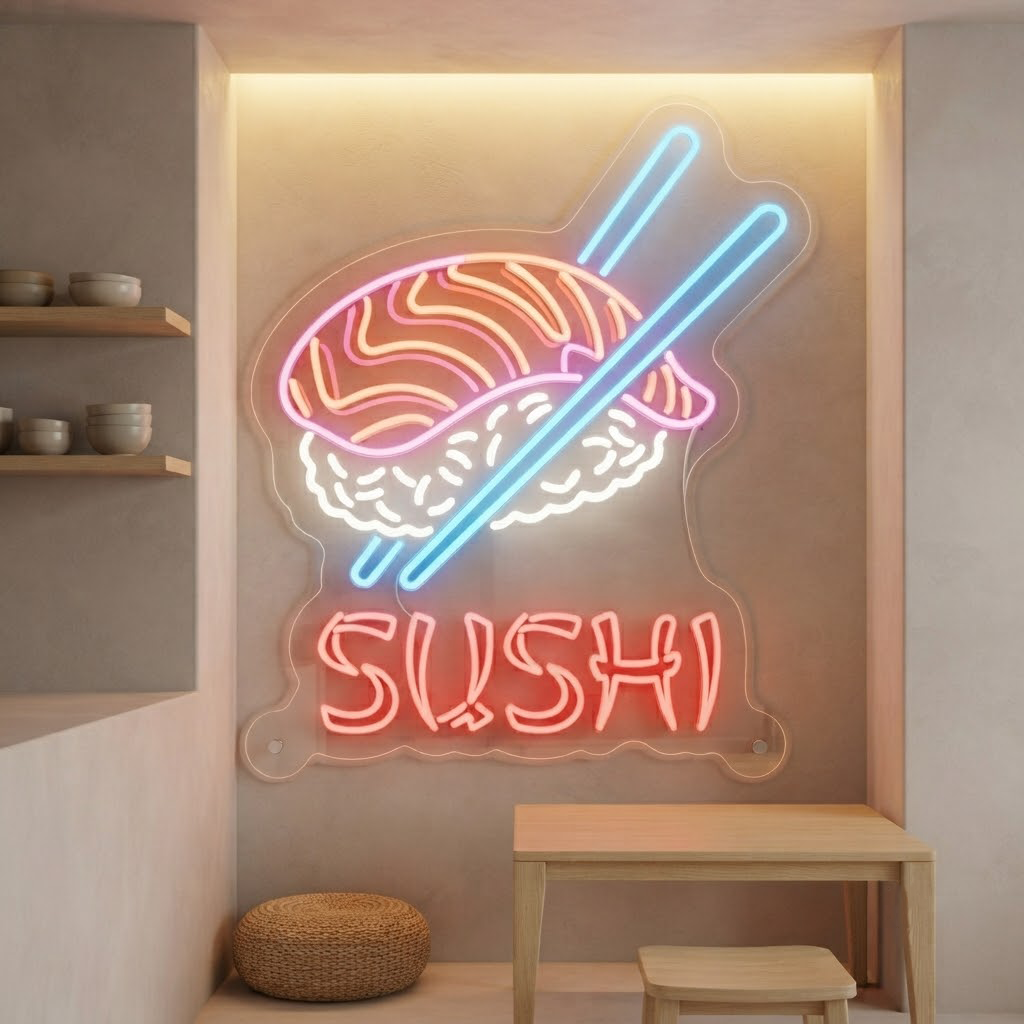 Sushi Neon Sign, Custom Neon Sign Japanese Restaurant Decor, Personalized Foodie Gift, Sushi Bar Wall Art, Kitchen Decor, Restaurant Sign