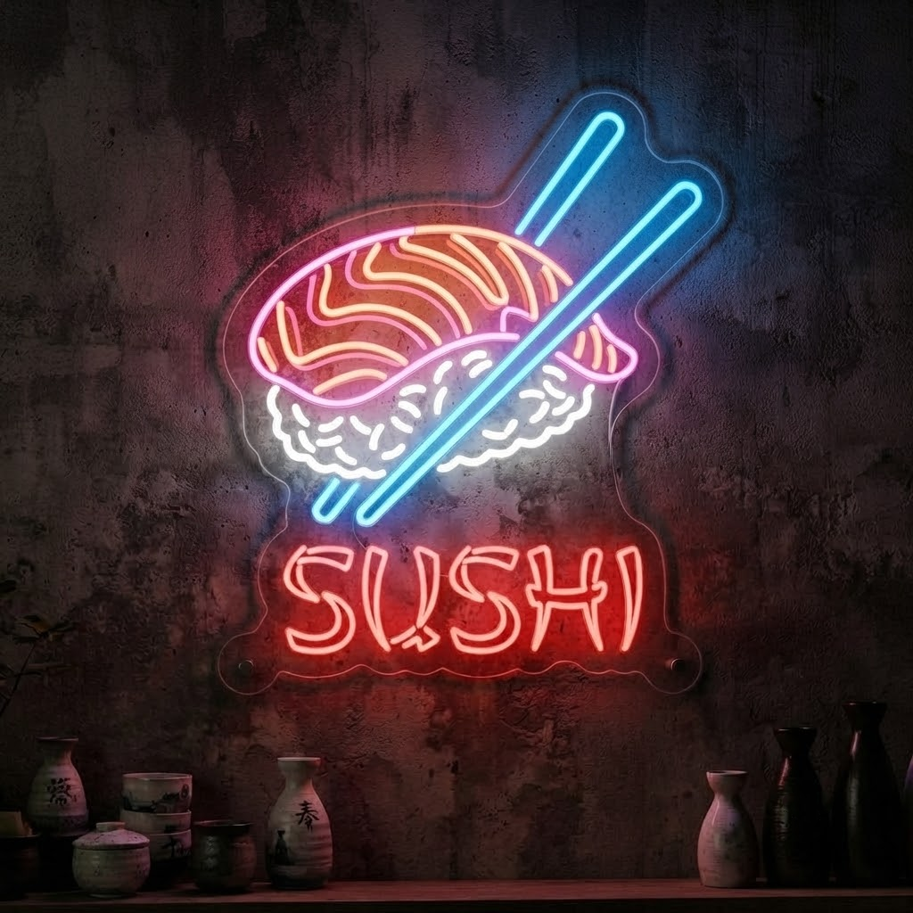 Sushi Neon Sign, Custom Neon Sign Japanese Restaurant Decor, Personalized Foodie Gift, Sushi Bar Wall Art, Kitchen Decor, Restaurant Sign