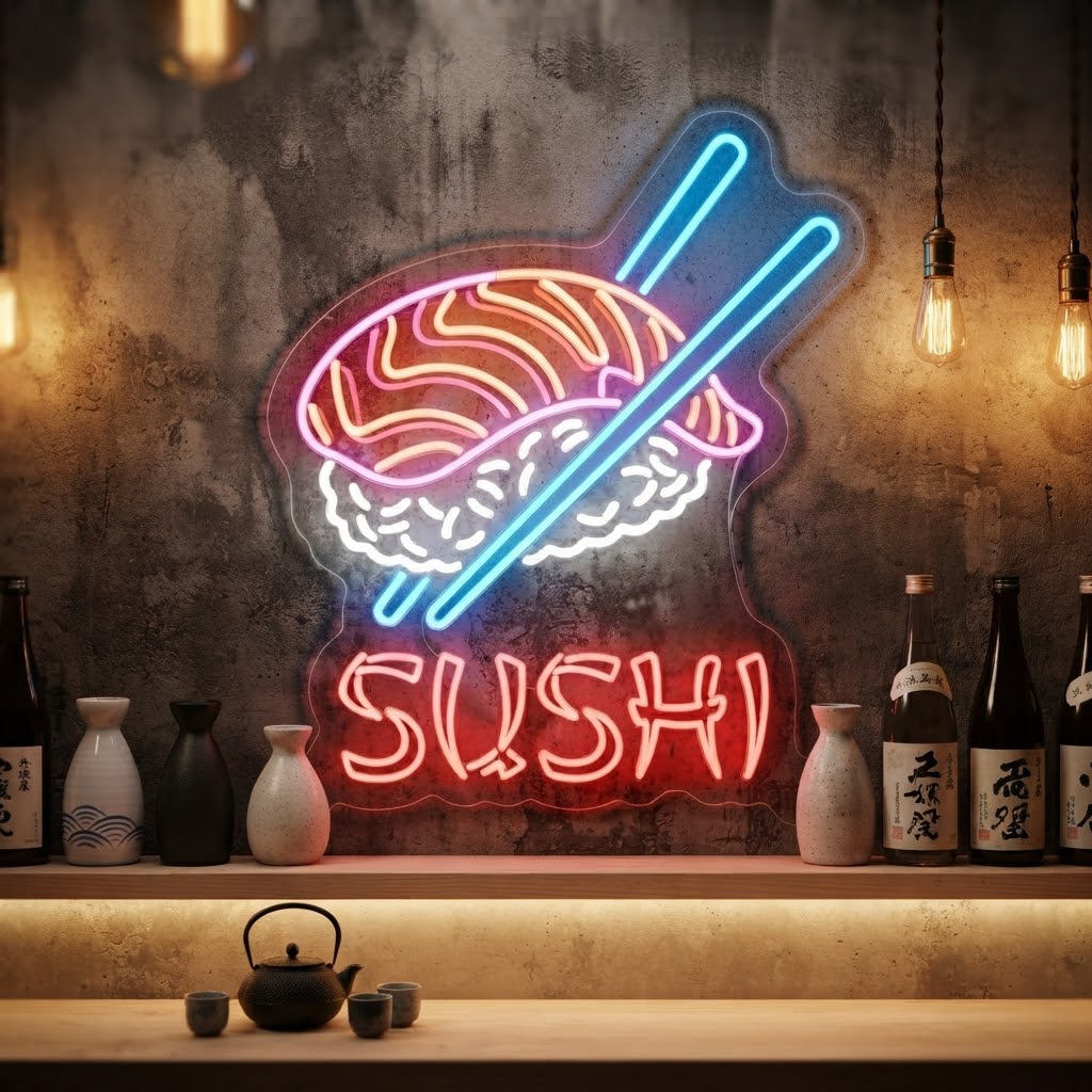 Sushi Neon Sign, Custom Neon Sign Japanese Restaurant Decor, Personalized Foodie Gift, Sushi Bar Wall Art, Kitchen Decor, Restaurant Sign