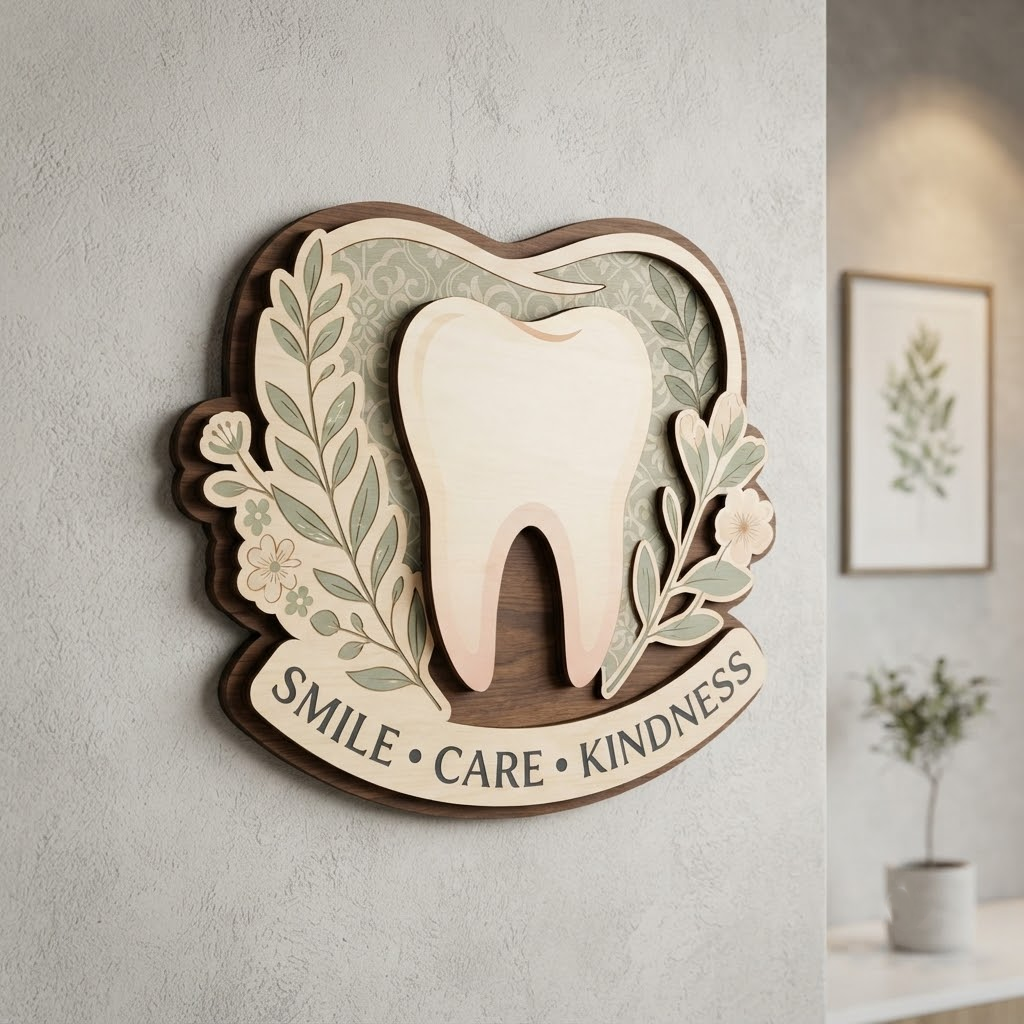 Dental Office Decor, Custom Dentist Sign, Smile Care Kindness, Dental Hygienist Gift, Dental Clinic Wall Art, Tooth Sign