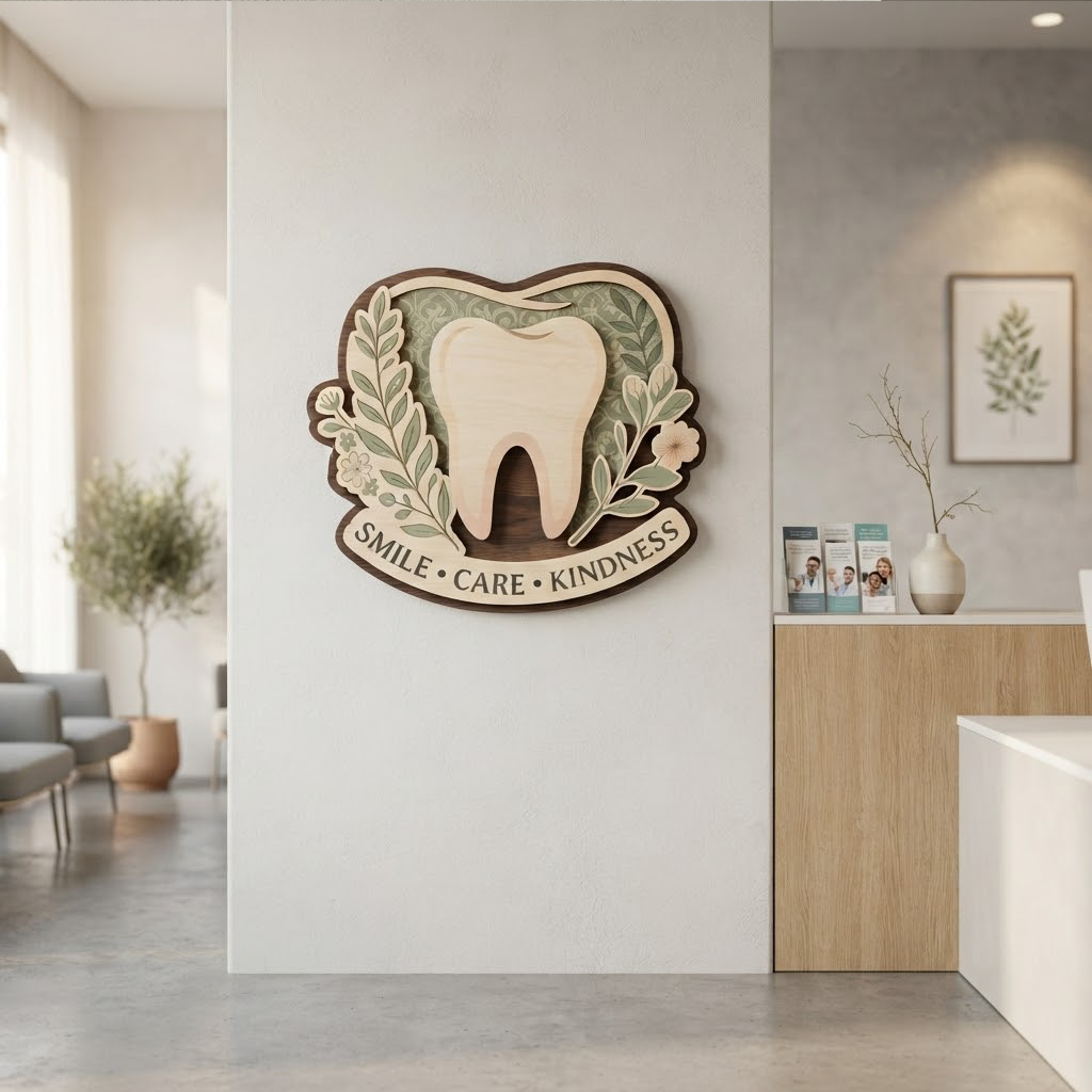 Dental Office Decor, Custom Dentist Sign, Smile Care Kindness, Dental Hygienist Gift, Dental Clinic Wall Art, Tooth Sign