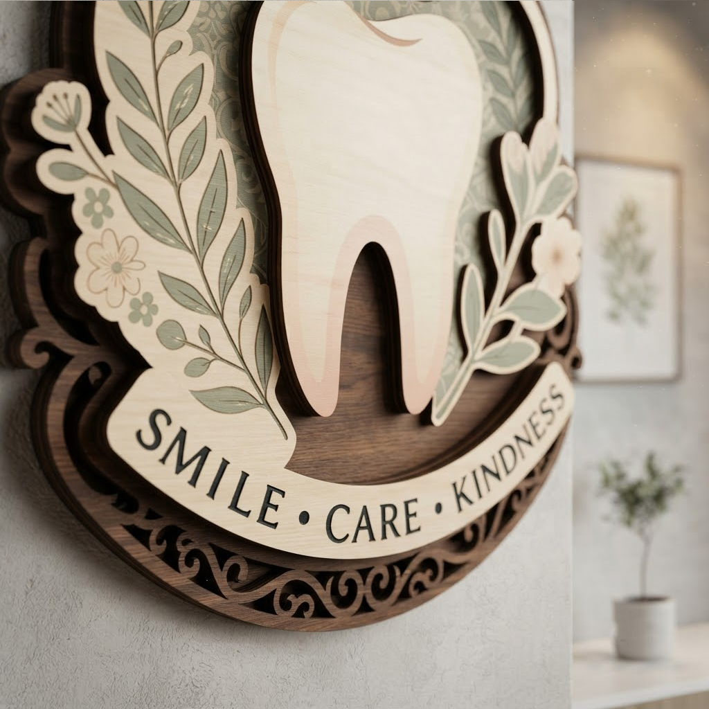 Dental Office Decor, Custom Dentist Sign, Smile Care Kindness, Dental Hygienist Gift, Dental Clinic Wall Art, Tooth Sign