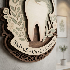 Dental Office Decor, Custom Dentist Sign, Smile Care Kindness, Dental Hygienist Gift, Dental Clinic Wall Art, Tooth Sign