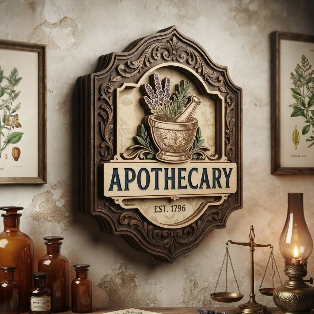 Vintage Apothecary Sign, Herbalist Wall Art, Rustic Wooden Sign, Herb Shop Decor, Apothecary Cabinet Decor, Pharmacy Sign