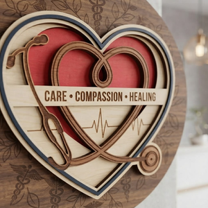 Nurse Appreciation Gift, Wooden Heart Sign, Medical Office Decor, Personalized Doctor Gift, Stethoscope Wall Art, Care Compassion Healing