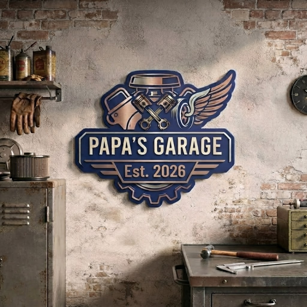 Papa Garage Metal Sign, Dad Workshop Decor, Personalized Automotive Wall Art, Mechanic Dad Gift, Man Cave Sign