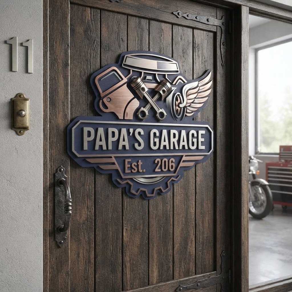 Papa Garage Metal Sign, Dad Workshop Decor, Personalized Automotive Wall Art, Mechanic Dad Gift, Man Cave Sign