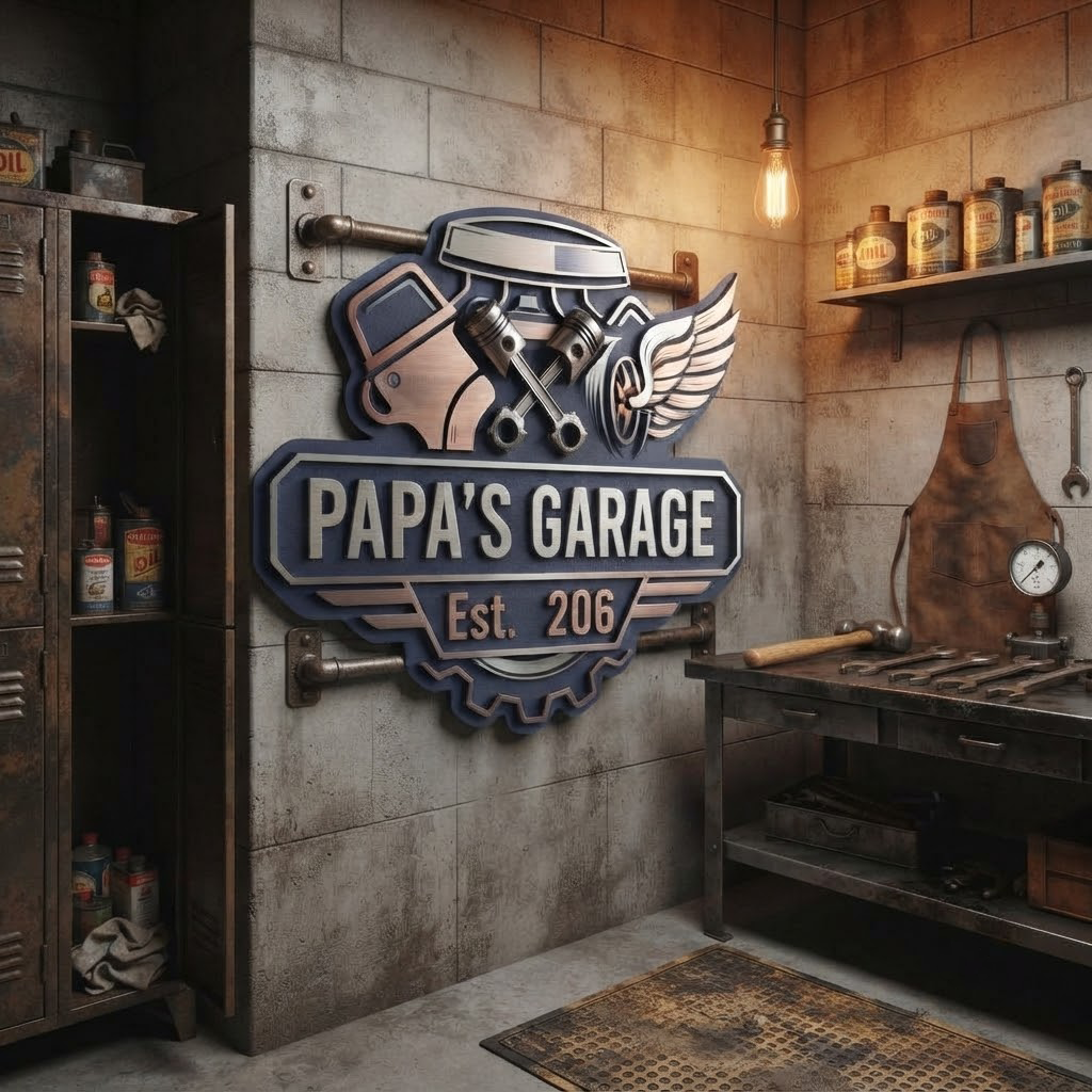 Papa Garage Metal Sign, Dad Workshop Decor, Personalized Automotive Wall Art, Mechanic Dad Gift, Man Cave Sign