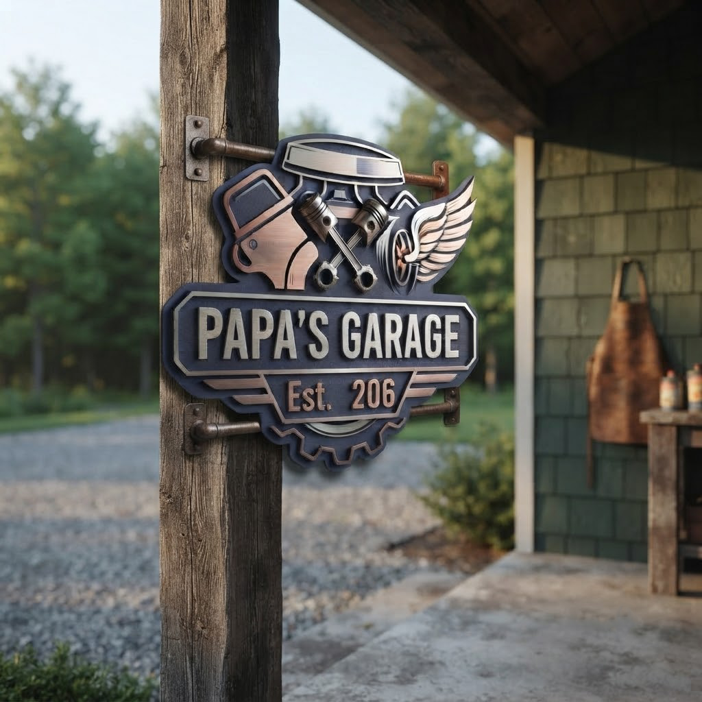 Papa Garage Metal Sign, Dad Workshop Decor, Personalized Automotive Wall Art, Mechanic Dad Gift, Man Cave Sign