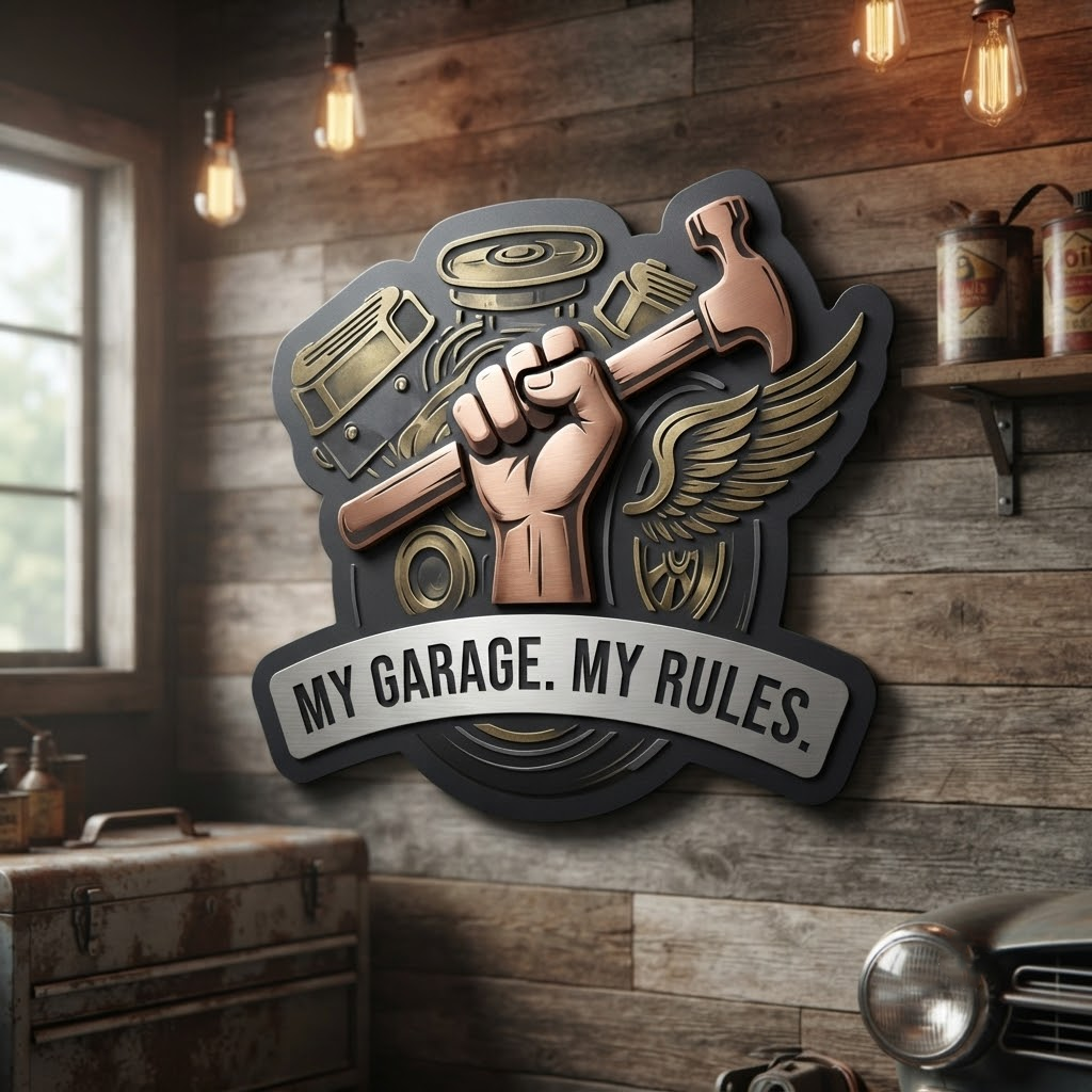 My Garage My Rules Sign, Metal Man Cave Decor, Mechanic Workshop Wall Art, Dad Birthday Gift, Automotive Sign