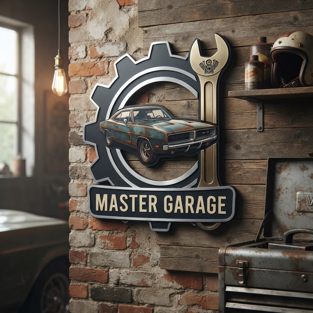 Metal Garage Sign, Master Garage Wall Decor, Personalized Man Cave Decor, Industrial Wall Art, Vintage Car Sign, Mechanic Gift for Him