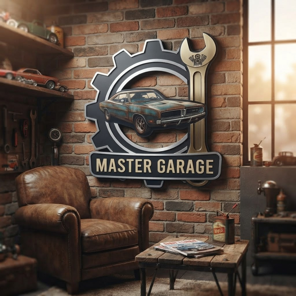 Metal Garage Sign, Master Garage Wall Decor, Personalized Man Cave Decor, Industrial Wall Art, Vintage Car Sign, Mechanic Gift for Him