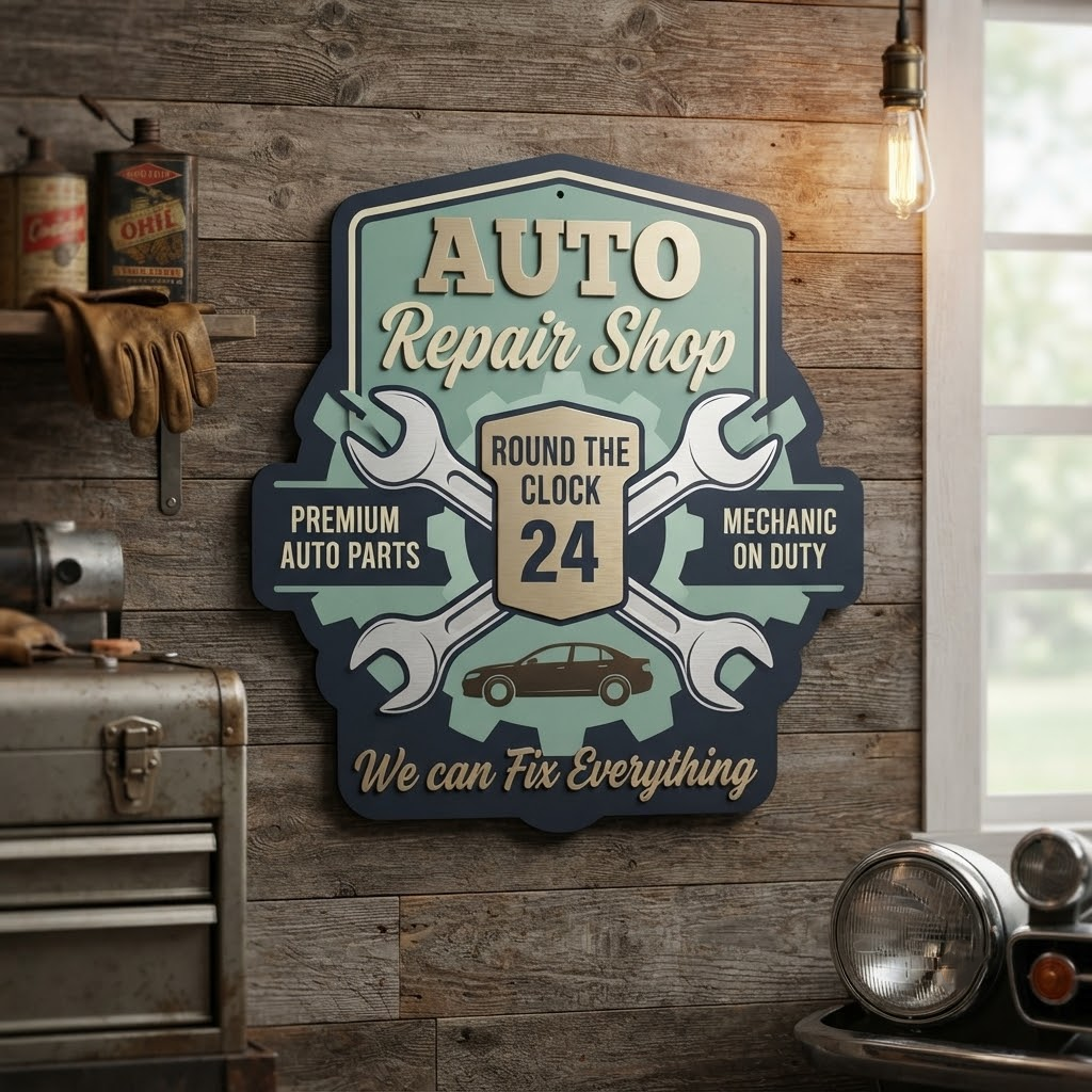 Auto Repair Shop Metal Sign, Personalized Garage Wall Decor, Mechanic Workshop Sign, Man Cave Wall Art, Car Enthusiast Gift, Garage Signage