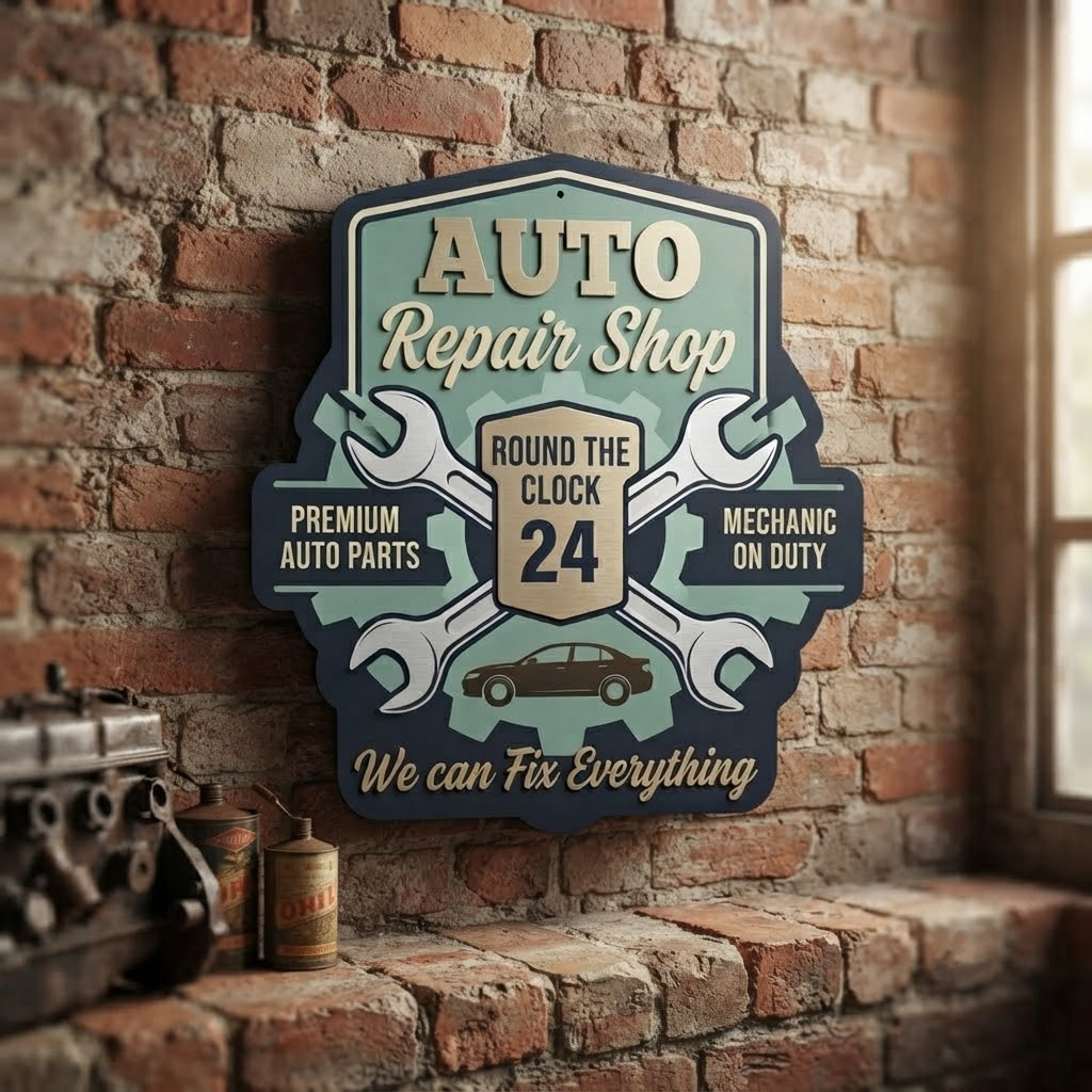 Auto Repair Shop Metal Sign, Personalized Garage Wall Decor, Mechanic Workshop Sign, Man Cave Wall Art, Car Enthusiast Gift, Garage Signage