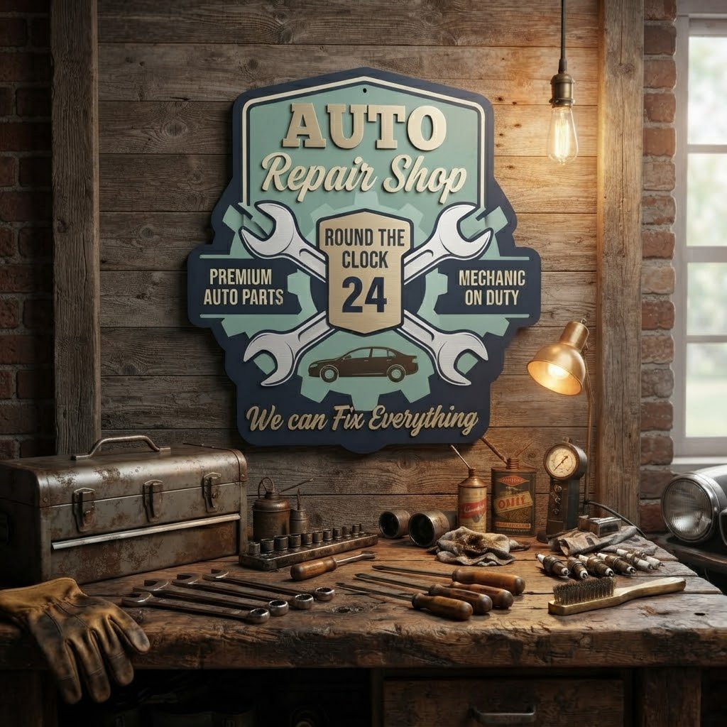 Auto Repair Shop Metal Sign, Personalized Garage Wall Decor, Mechanic Workshop Sign, Man Cave Wall Art, Car Enthusiast Gift, Garage Signage