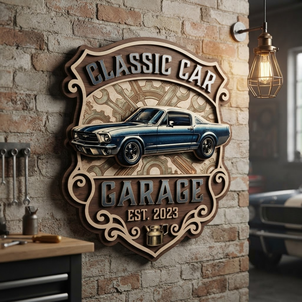 Classic Car Garage Wooden Sign, Personalized Workshop Wall Decor, Custom Man Cave Sign, Automotive Wall Art, Mechanic Gift, Vintage Car Decor