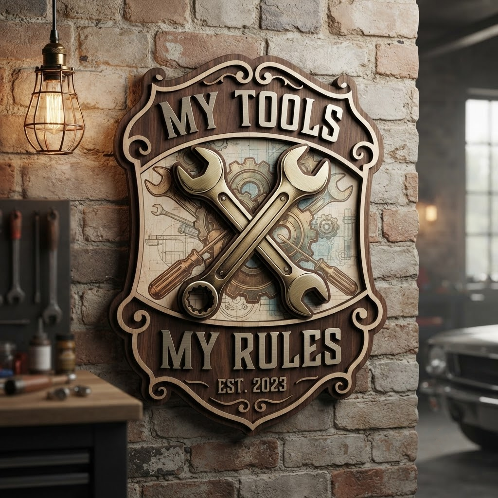 Wooden Garage Sign, Custom Tool Workshop Decor, Man Cave Wall Art, Personalized Gift For Him, Mechanic Sign, Dad Workshop Gift, Wood Decor