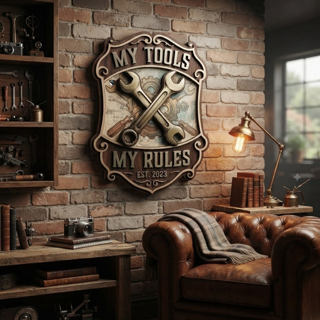 Wooden Garage Sign, Custom Tool Workshop Decor, Man Cave Wall Art, Personalized Gift For Him, Mechanic Sign, Dad Workshop Gift, Wood Decor
