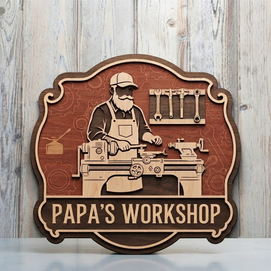 Personalized Papa's Workshop Sign, Custom Wood Shop Decor, Man Cave Sign, Father's Day Gift For Dad, Mechanic Wall Art, Workshop Name Sign