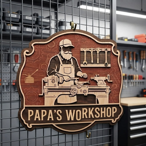 Personalized Papa's Workshop Sign, Custom Wood Shop Decor, Man Cave Sign, Father's Day Gift For Dad, Mechanic Wall Art, Workshop Name Sign