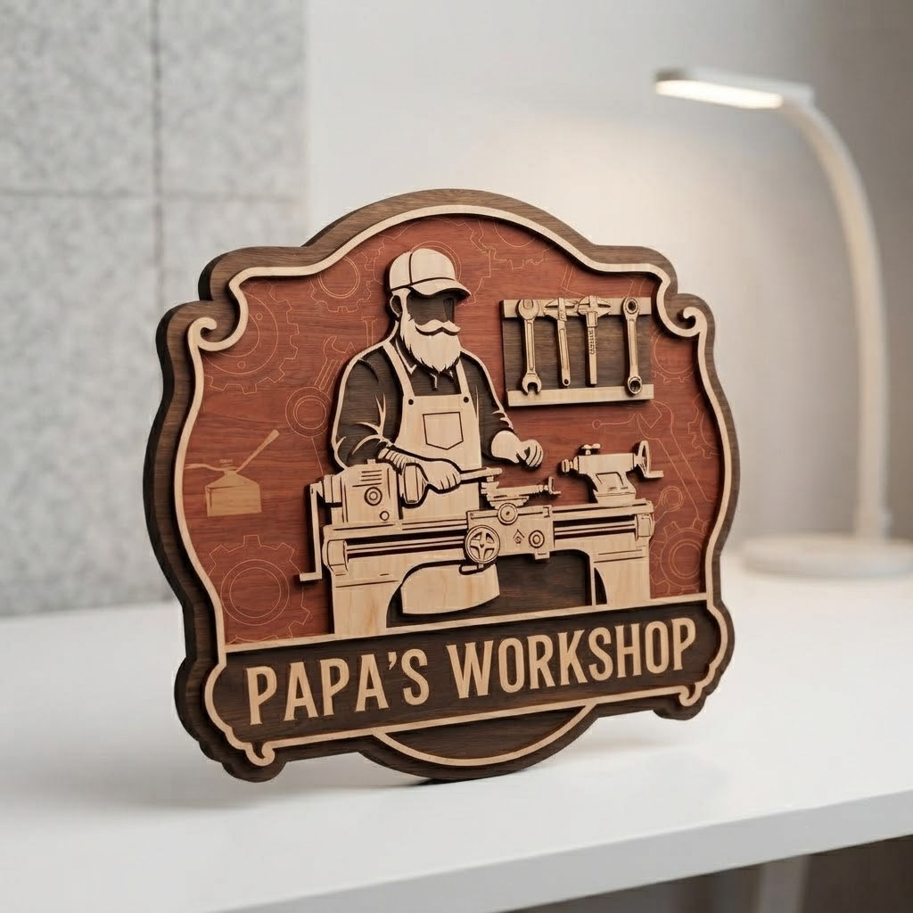 Personalized Papa's Workshop Sign, Custom Wood Shop Decor, Man Cave Sign, Father's Day Gift For Dad, Mechanic Wall Art, Workshop Name Sign