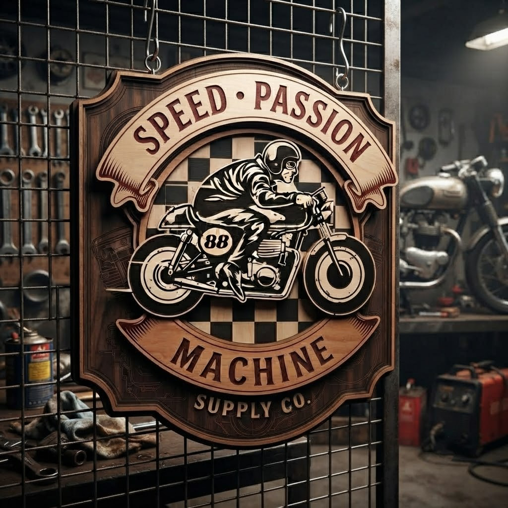Motorcycle Shop Sign, Custom Wooden Garage Decor, Speed Passion Wall Art, Man Cave Gift, Mechanic Sign, Biker Gift, Vintage Style Sign