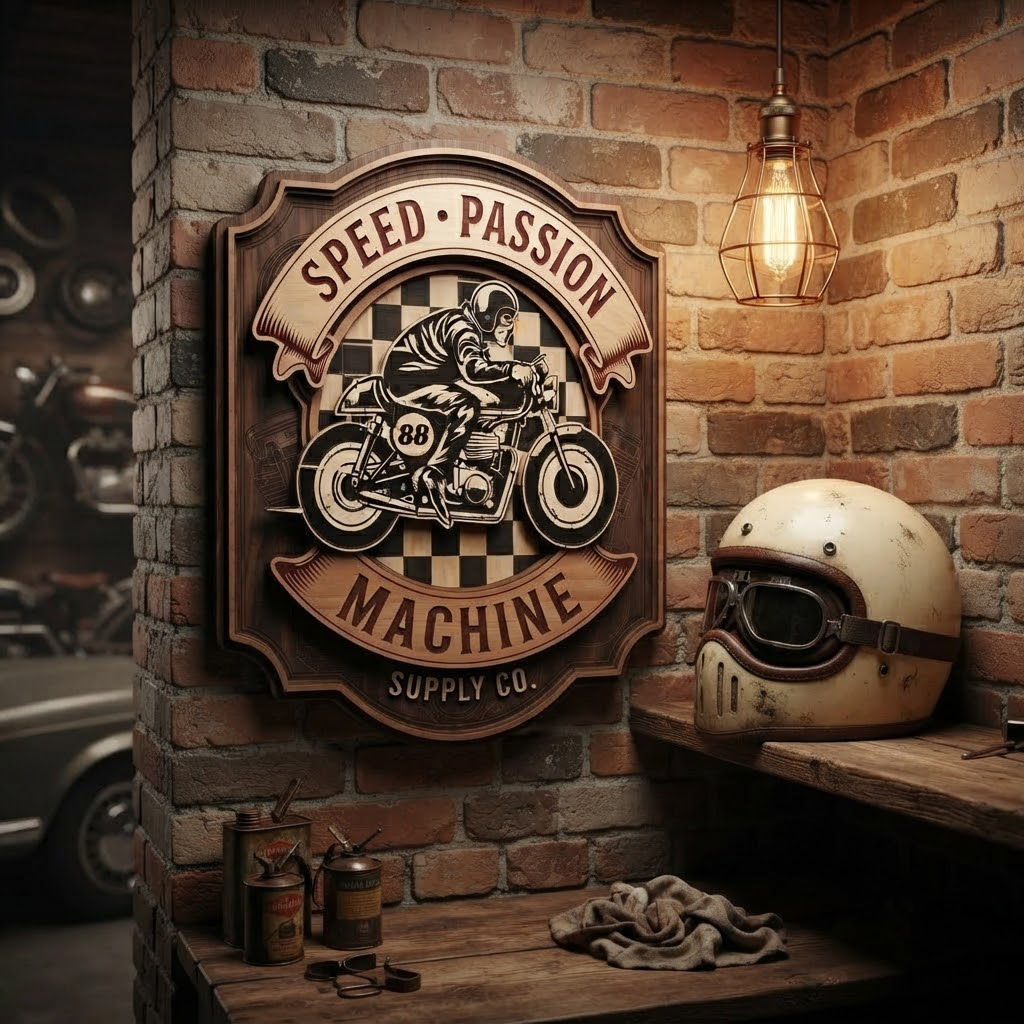 Motorcycle Shop Sign, Custom Wooden Garage Decor, Speed Passion Wall Art, Man Cave Gift, Mechanic Sign, Biker Gift, Vintage Style Sign